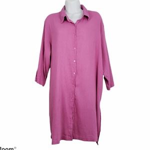 Vintage Phool Fuscia Pink Cotton Sustainable Shirt Dress 90s